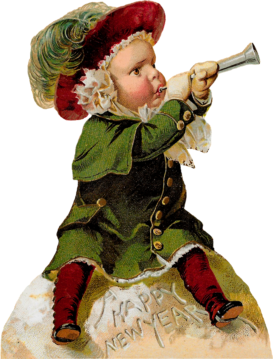 Vintage Happy New Year Clip Art Download Png - Painting (1248x1600), Png Download