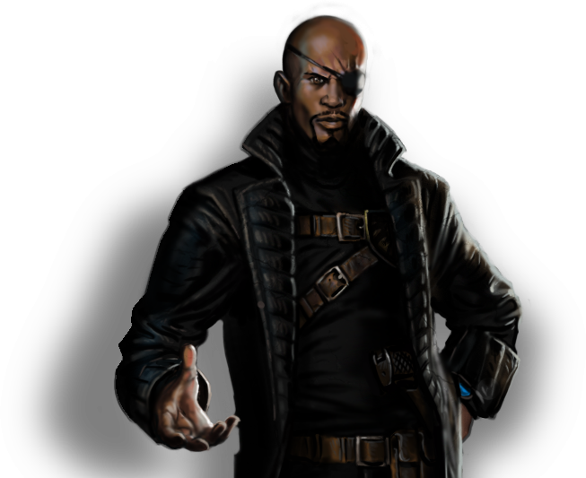 Nick Fury Portrait Art - Leather Jacket (653x533), Png Download