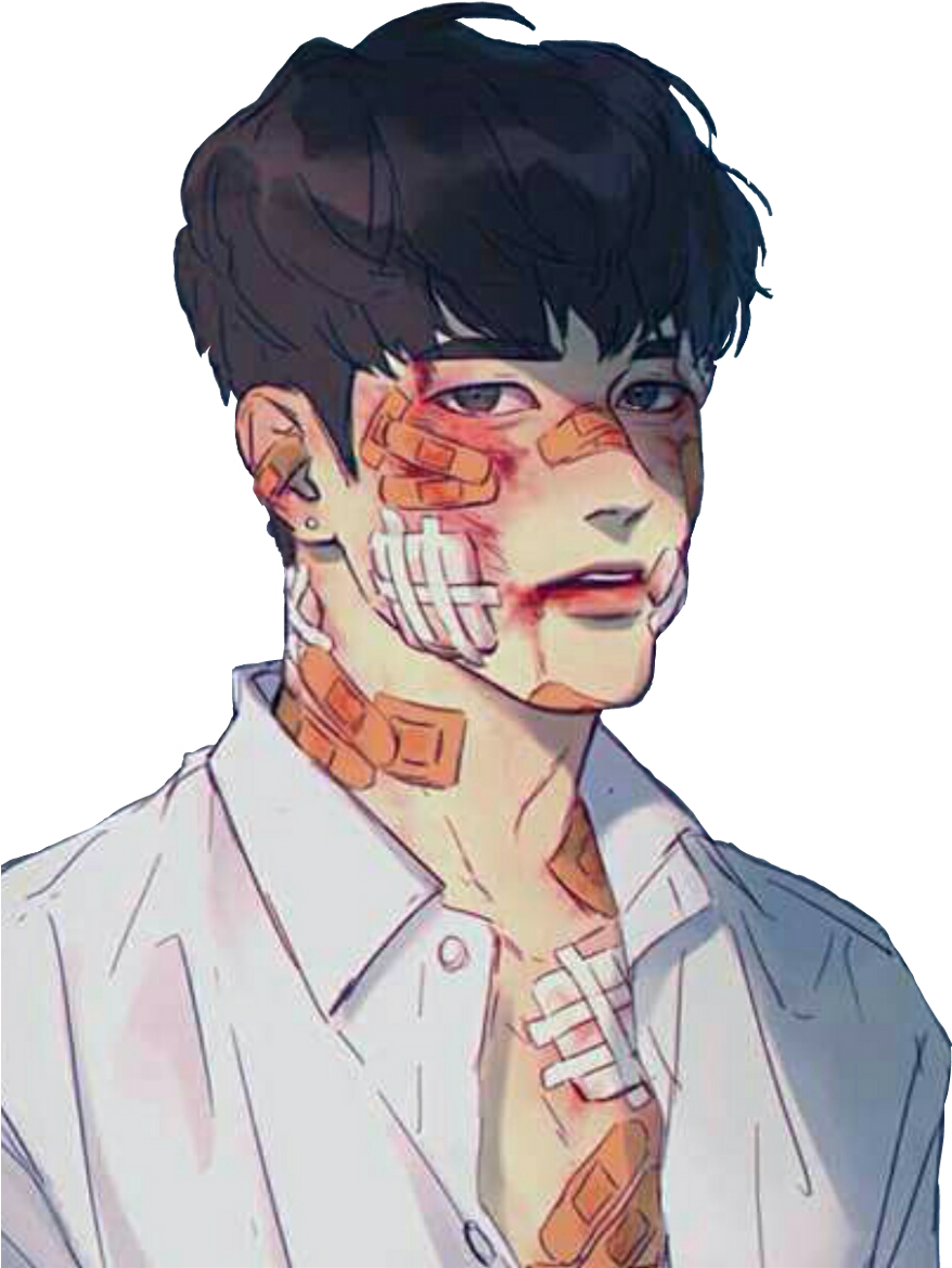 Korean Koreanboy Bloody Tumblr Aesthetic Hurt Bandaid - Korean Boy Drawing (1024x1181), Png Download