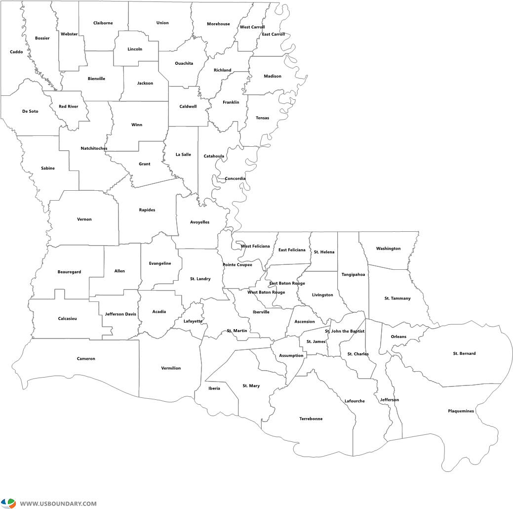 Louisiana Counties Outline Map - Drawing (1584x1123), Png Download