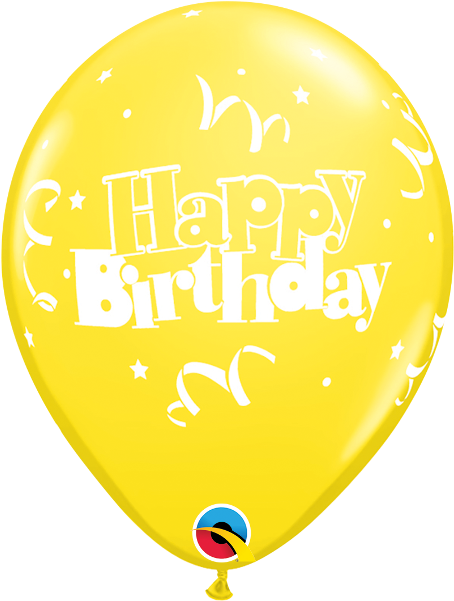 Happy Birthday Streamers & Stars Yellow 11" Balloons - Balloon (453x600), Png Download