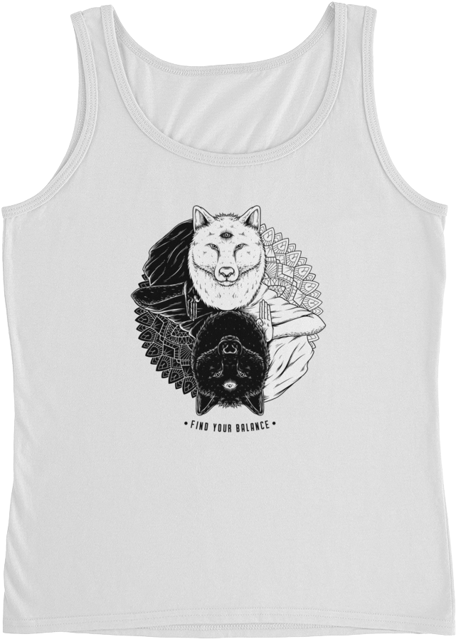 Yin And Yang Wolf Ladies' Tank Top - Crop Top (1000x1000), Png Download