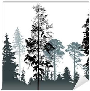 Pine Grey Forest Silhouettes Isolated On White Wall - Forest Silhouette (400x400), Png Download