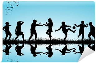 Group Of Children Silhouettes Playing Outdoor Near - Silhouette (400x400), Png Download