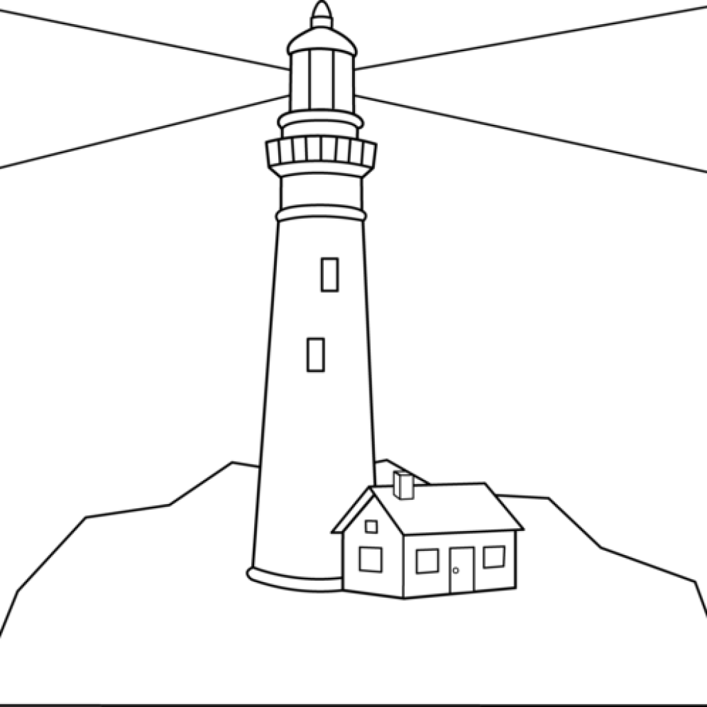Lighthouse Images Clip Art Fish Clipart Hatenylo - Lighthouse Cartoon Black And White (1024x1024), Png Download