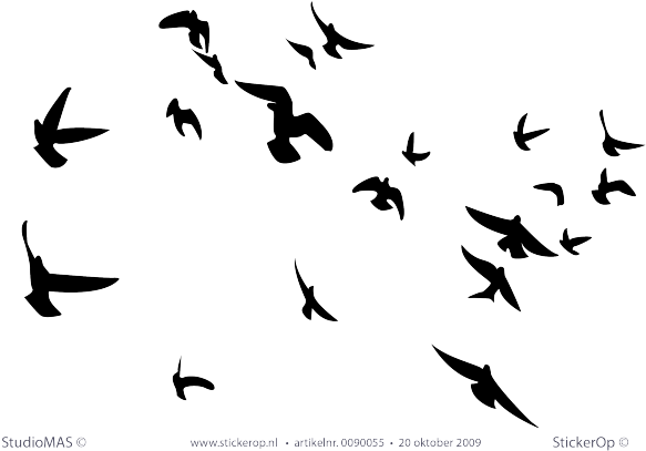 Vliegende Vogelzwerm - Wallhogs Soaring Birds Silhouette Wall Decal (619x420), Png Download