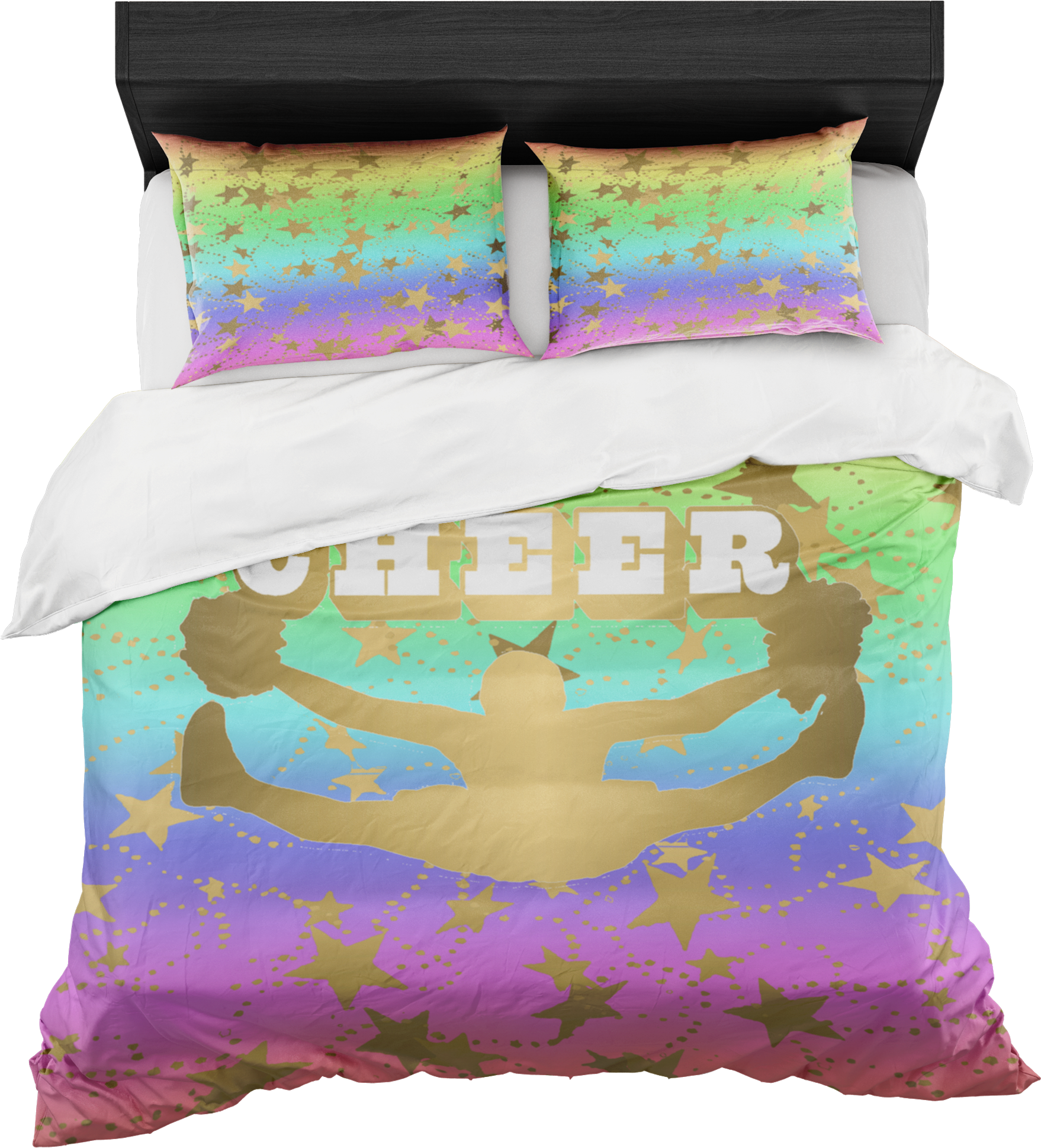 Cheer Silhouette With Stars In Gold And Rainbow Gradient - Duvet Cover (2000x2000), Png Download