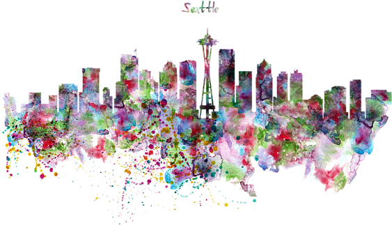 Seattle Skyline Silhouette By Marian Voicu - Seattle Skyline Silhouette (600x388), Png Download