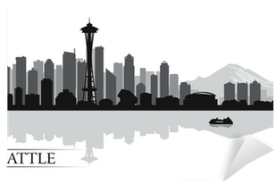 Seattle City Skyline Silhouette Background Wall Mural - Silhouette Seattle Skyline (400x400), Png Download
