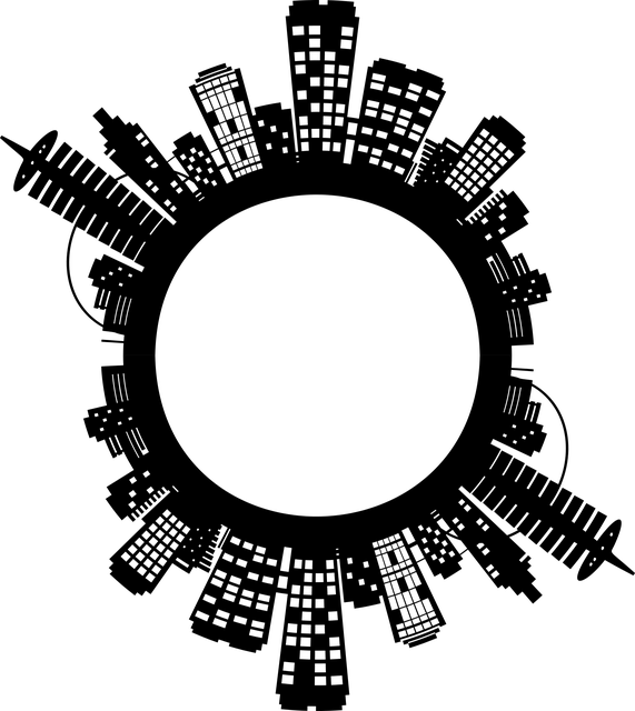 City Skyline In A Circle (571x640), Png Download