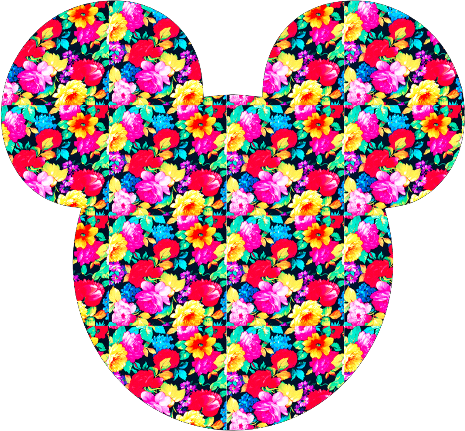 Floral Pattern Minnie,mickey,silhouette Dad Hat - Society6 Neon Floral Girly Trendy Pink Teal Fashion (1600x1455), Png Download
