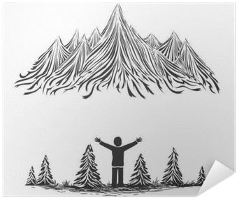 Vector Illustration With Ink Mountains, Forest And - Illustration (400x400), Png Download