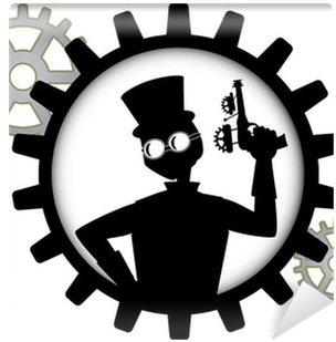 Silhouette Of Steampunk Man Holds Gun Inside Gear Wall - Depositphotos (400x400), Png Download