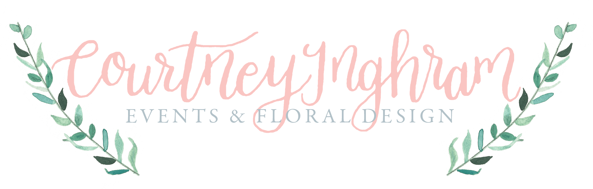 Blush And Blue Watercolor Garland Logo - Watercolor Painting (2000x639), Png Download