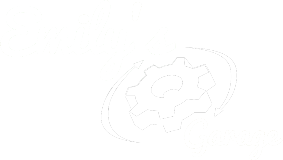 Emilys Garage Logo White (1000x570), Png Download