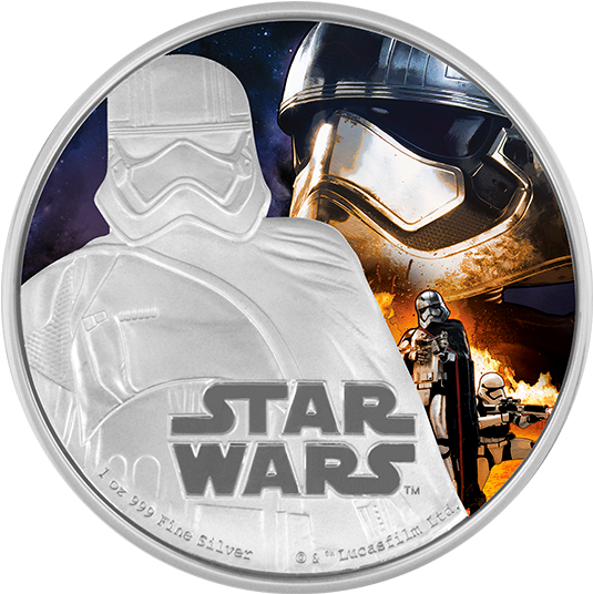 Fine Silver Coloured Coin Star Warstm - Coins - Star Wars Episode Vii 1 Oz Silver Coin Captain (570x570), Png Download