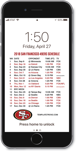 2018 San Francisco 49ers Lock Screen Schedule - Logos And Uniforms Of The San Francisco 49ers (329x641), Png Download