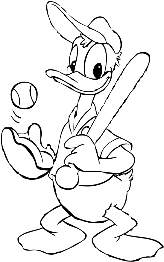 Mickey Mouse Baseball Coloring Pages Baseball Coloring - Donald Duck Baseball Coloring Pages (615x896), Png Download