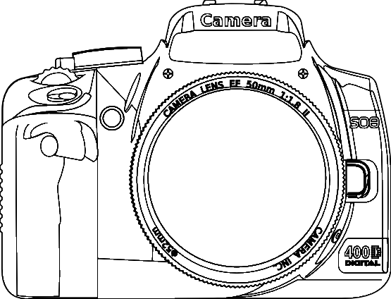 Slr Camera Coloring Page - Camera Black And White Clip Art (555x424), Png Download