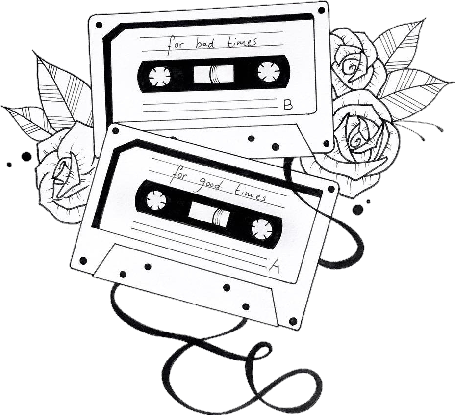 Image Freeuse Library Tumblr Art Blackandwhite Cassettes - Cassette Drawing (928x845), Png Download