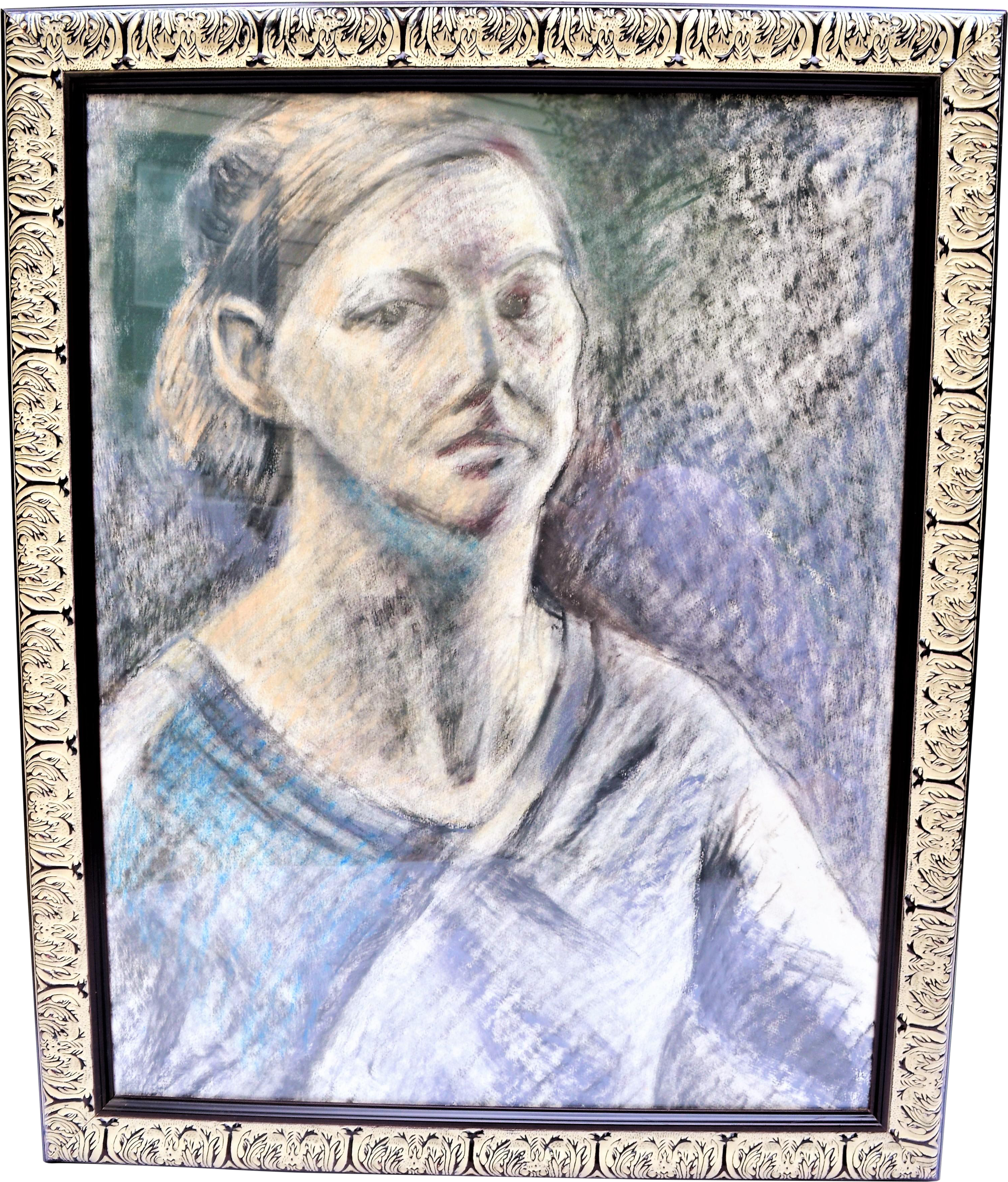 Vintage Graphite & Pastel Young Woman Portrait - Picture Frame (3341x3918), Png Download