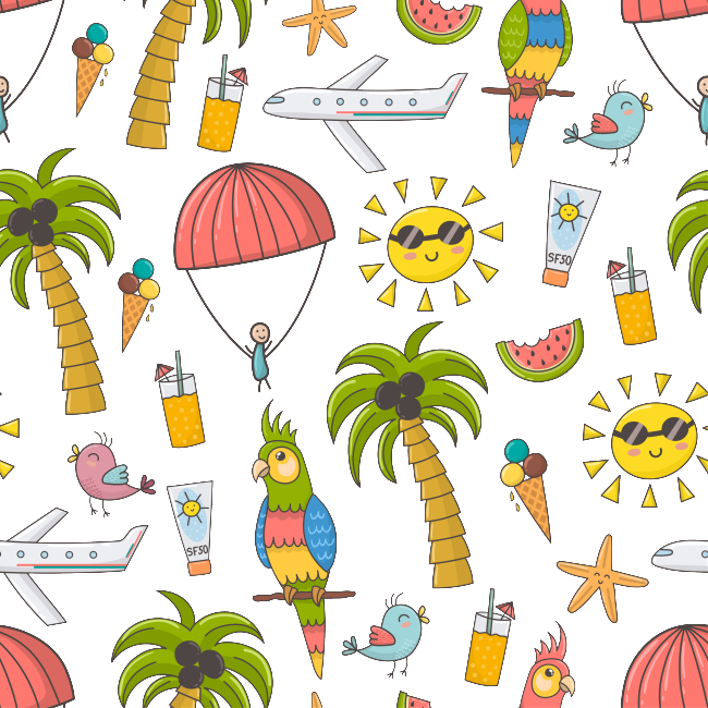 Hand-painted Enjoyment Of Summer Holiday Background - Summer Time Pattern (650x650), Png Download