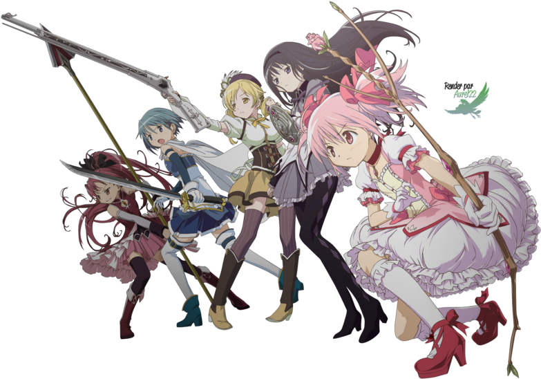 Puella Magi Madoka Magica Group 3 Render By Anouet-d5fmohk - Puella Magi Madoka Magica, The Complete Tv Series [dvd] (800x562), Png Download