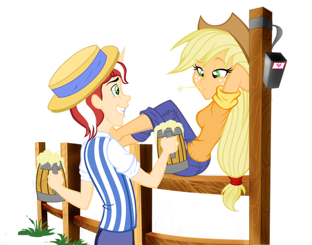 Human Applejack And Flim By Kelmar2593 - Mlp Applejack X Flim (610x480), Png Download