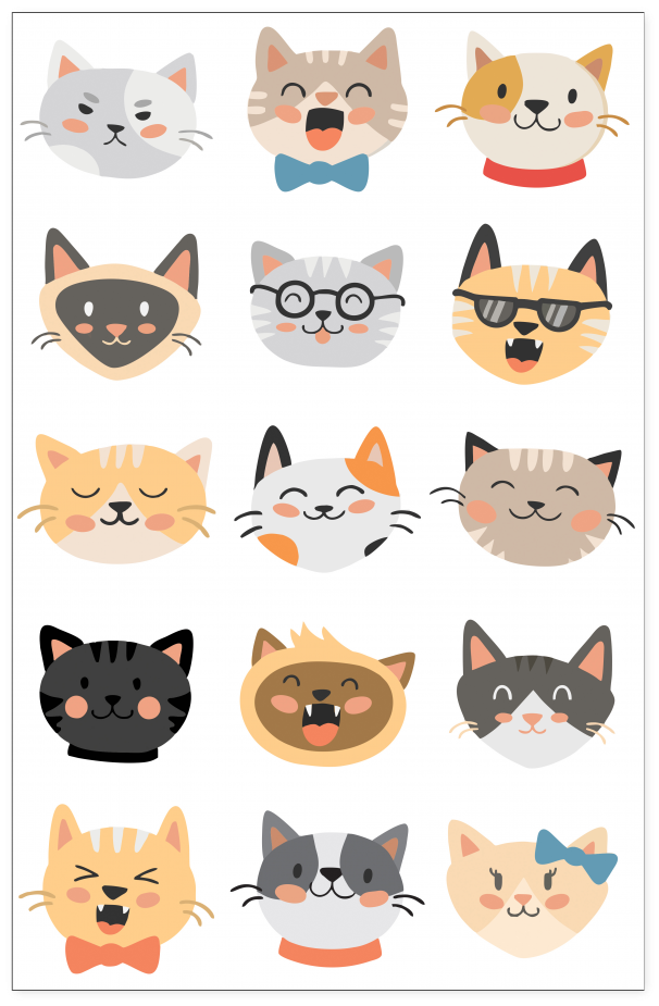 Cat Head Set Poster - Cats Cartoon Wallpaper Hd (1024x1024), Png Download