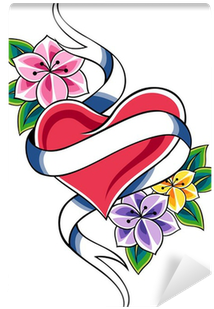 Herz Mit Blumen Tattoo (400x400), Png Download