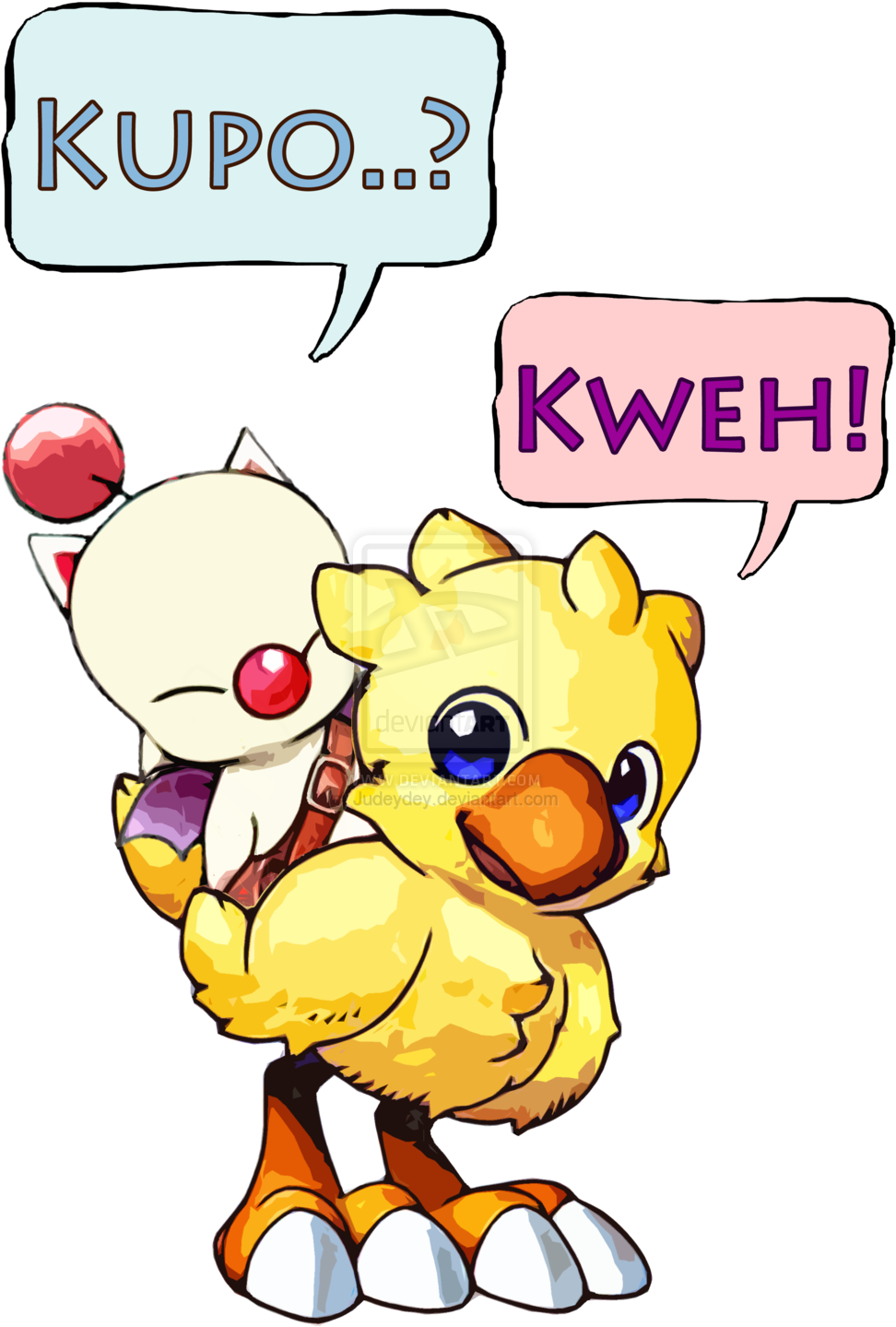 Chocobo And Moogle By Judeydey - Final Fantasy Mog And Chocobo (1024x1448), Png Download