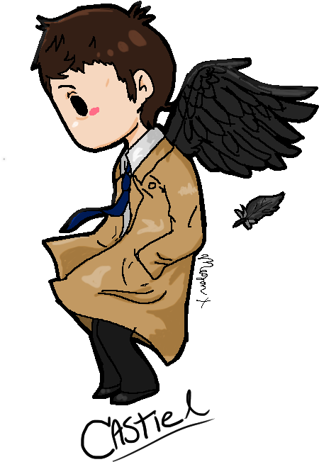 Castiel Drawing Cartoon - Supernatural Cas Cartoon Drawing (495x709), Png Download