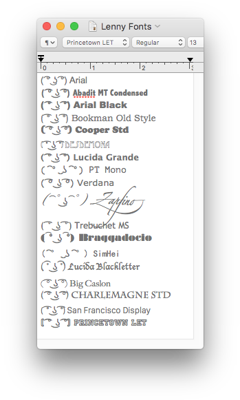 I Made Lenny Face In Different Fonts - Original File Cannot Be Found Mac (354x592), Png Download