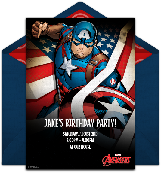 Avengers Captain America Online Invitation - Captain America Invitation Online (650x650), Png Download