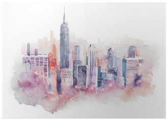 Watercolor Drawing Cityscape Big City Downtown, Aquarelle - Dibujo Acuarela Paisaje Urbano (400x400), Png Download