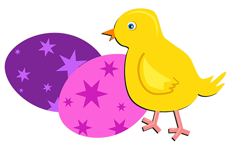 Chicken And Colore Easter Eggs - Transparent Background Easter Chick Png (472x301), Png Download