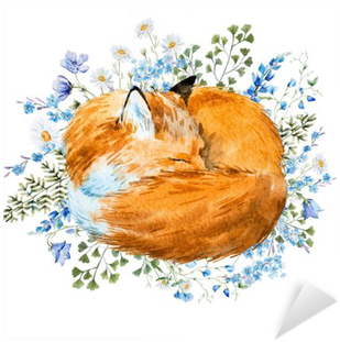 Watercolor Sleeping Fox (400x400), Png Download