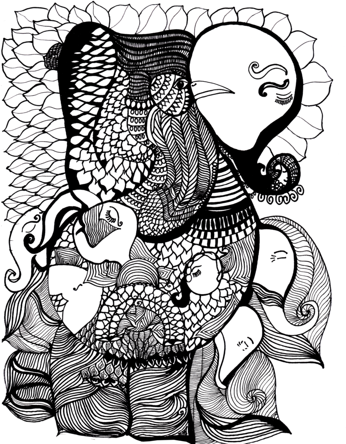 The Elephant - Buddha Doodle Art (707x900), Png Download