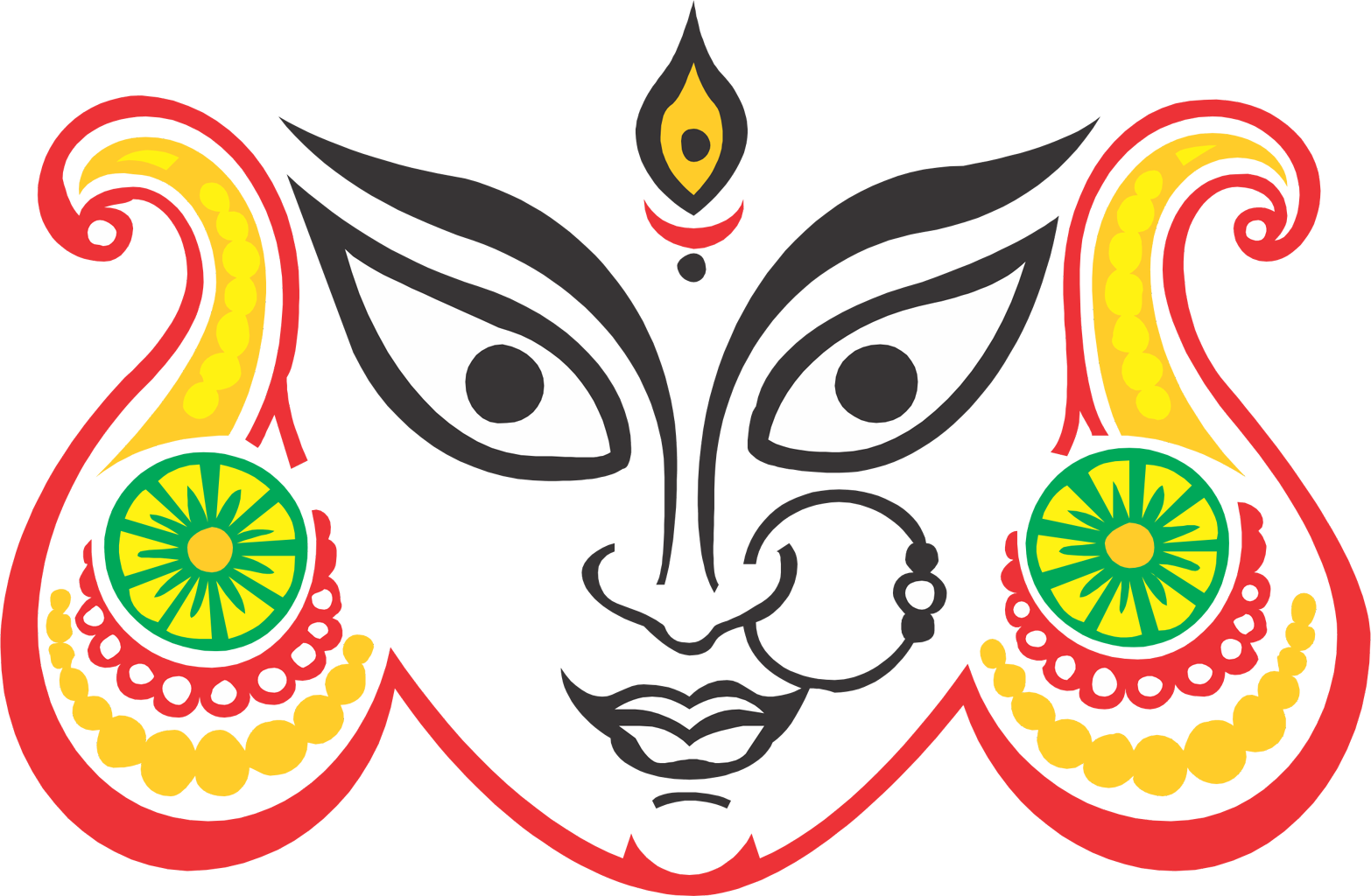 Durga Maa Face Png - Durga Maa Face Drawing (1566x1024), Png Download