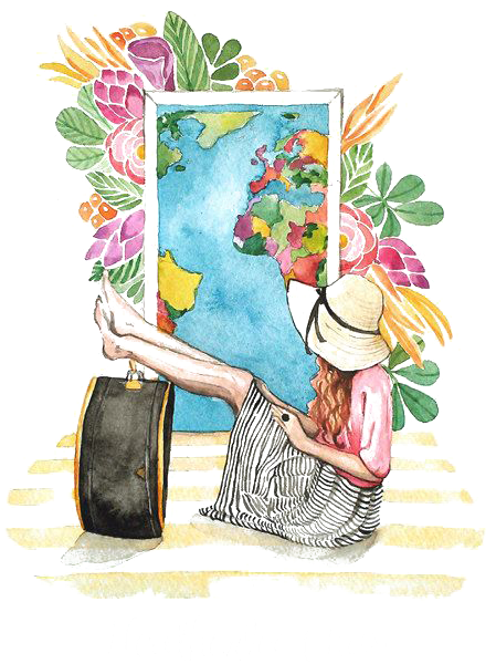 Watercolor Painting Fashion Illustration Drawing Travel - Travel Girl Painting (507x655), Png Download