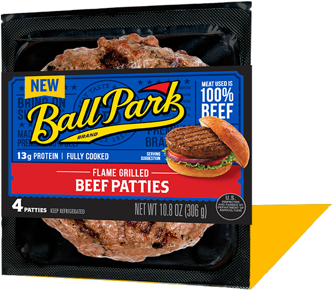 Flame Grilled Beef Patties - Ball Park Refrigerated Patties (814x640), Png Download
