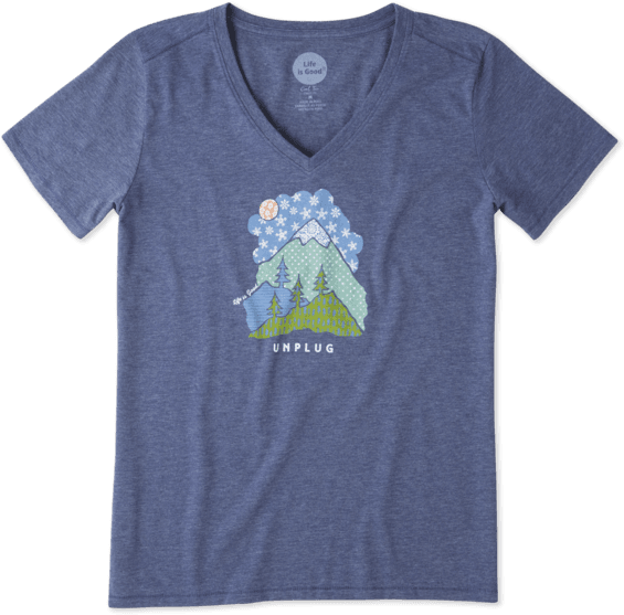 Women's Unplug Snowy Mountain Cool Vee - Life Is Good Women's Unplug Snowy Mountain Cool Vee (570x570), Png Download