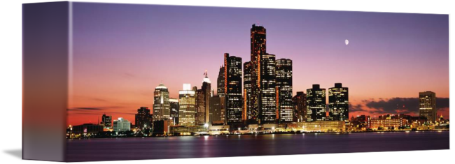Night Skyline Detroit Mi By Panoramic Images - Gallery-wrapped Canvas Art Print 10 X 3 Entitled Night (650x235), Png Download