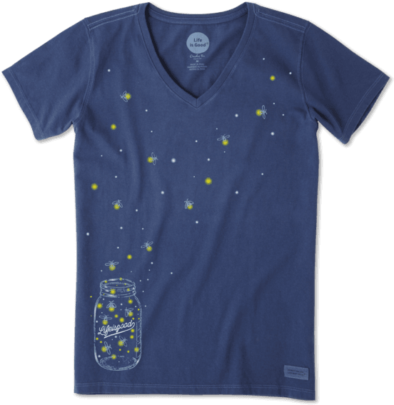 Women's Floating Fireflies Jar Crusher Vee - Life Is Good (570x570), Png Download