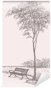 Bench In Park Near A Tall Tree Wall Mural • Pixers® - Stock Illustration (400x400), Png Download