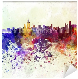 Chicago Skyline In Watercolor Background Wall Mural - Chicago Skyline Watercolor Background (400x400), Png Download