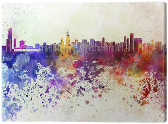 Chicago Skyline In Watercolor Background Canvas Print - Watercolor Chicago Background (400x400), Png Download