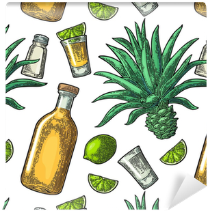 Seamless Pattern Of Bottle, Glass Tequila, Salt, Cactus - Bottle (400x400), Png Download