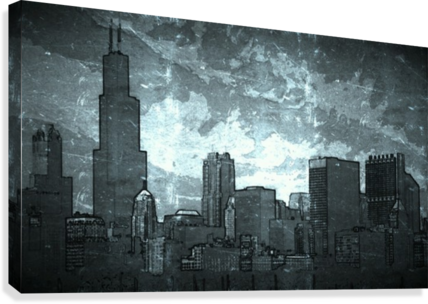 Chicago Skyline Crumple Canvas Print - Skyline (428x304), Png Download