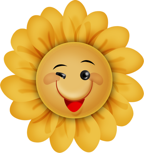 Cute Cartoon Smiling Sunflowers Vector Illustration - Cute Cartoon Flowers With Faces (490x521), Png Download